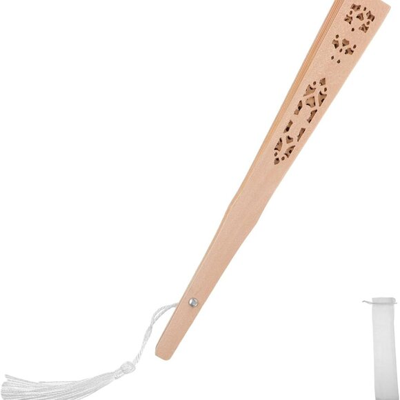 12 OUNONA Wooden Folding Hand Fans Elegant Hollow Patterns Handheld - Picture 2 of 6